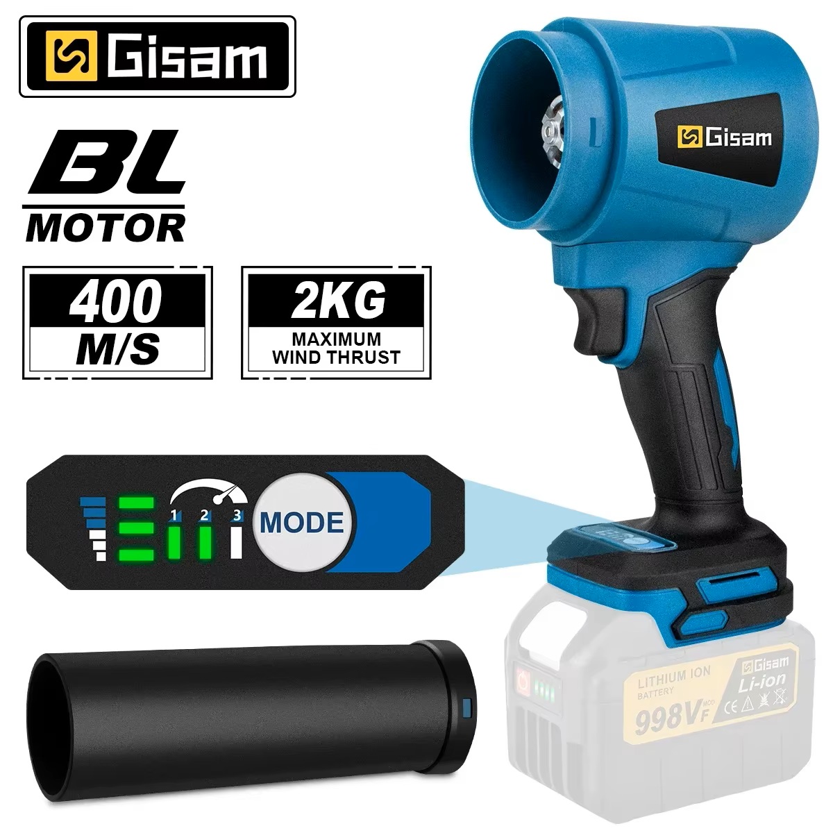 GISMO Gezione Bezszczotkowa dmuchawa elektryczna turbinowa, 300000RPM wentylator strumieniowy 400M/S, ręczna dmuchawa do liści i usuwania kurzu, kompatybilna z pinami akumulatora Makita 18V