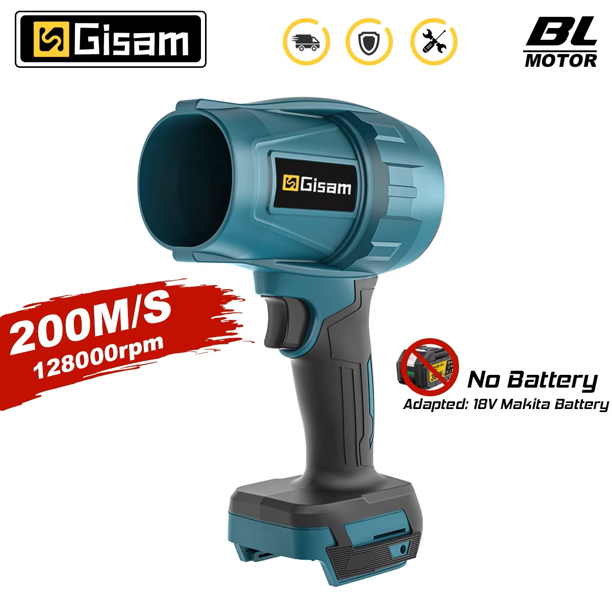 GISMO Gezione Bezszczotkowa dmuchawa elektryczna turbinowa, 300000RPM wentylator strumieniowy 400M/S, ręczna dmuchawa do liści i usuwania kurzu, kompatybilna z pinami akumulatora Makita 18V