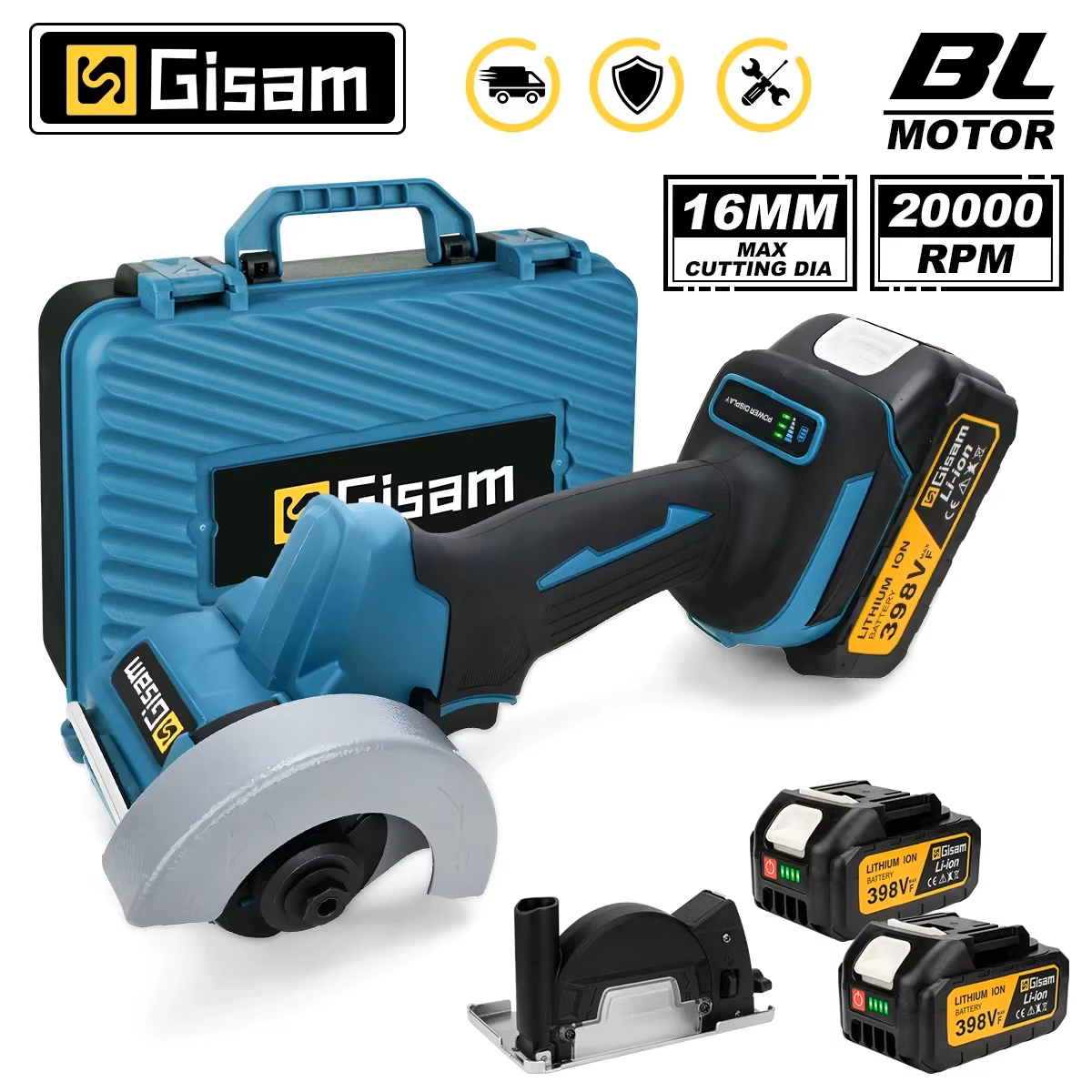 GISAM Bezszczotkowa szlifierka kątowa 125mm M14, bezprzewodowa maszyna do cięcia, elektryczne narzędzie szlifierskie kompatybilne z pinami akumulatora Makita 18V